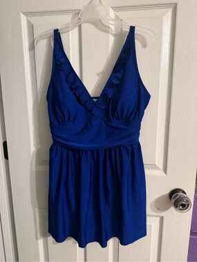 Royal Blue V-Neck Ruffle Swimdress